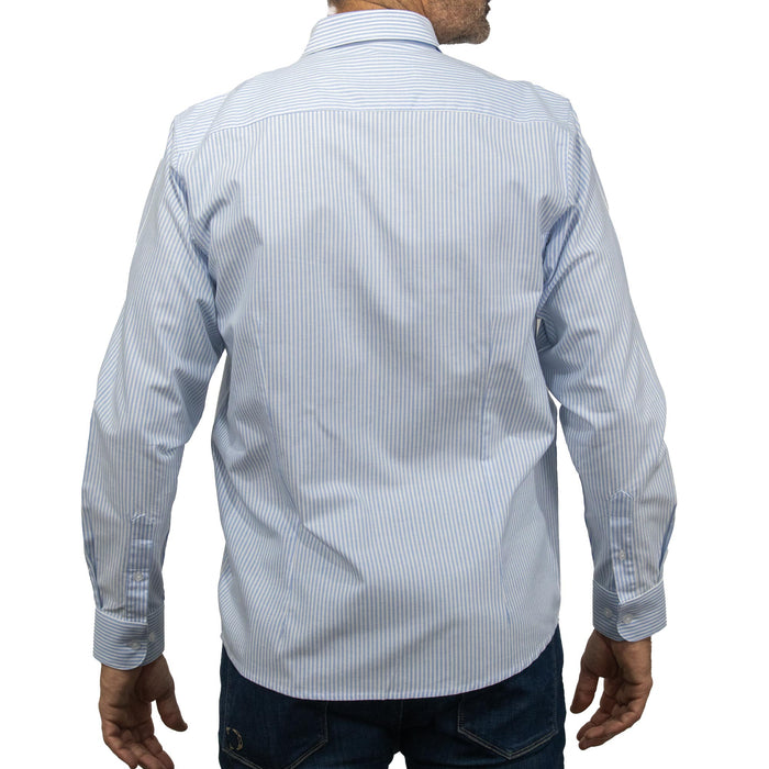 Camisa Rayas Azul con Manga Larga 100% Algodón BASICO11