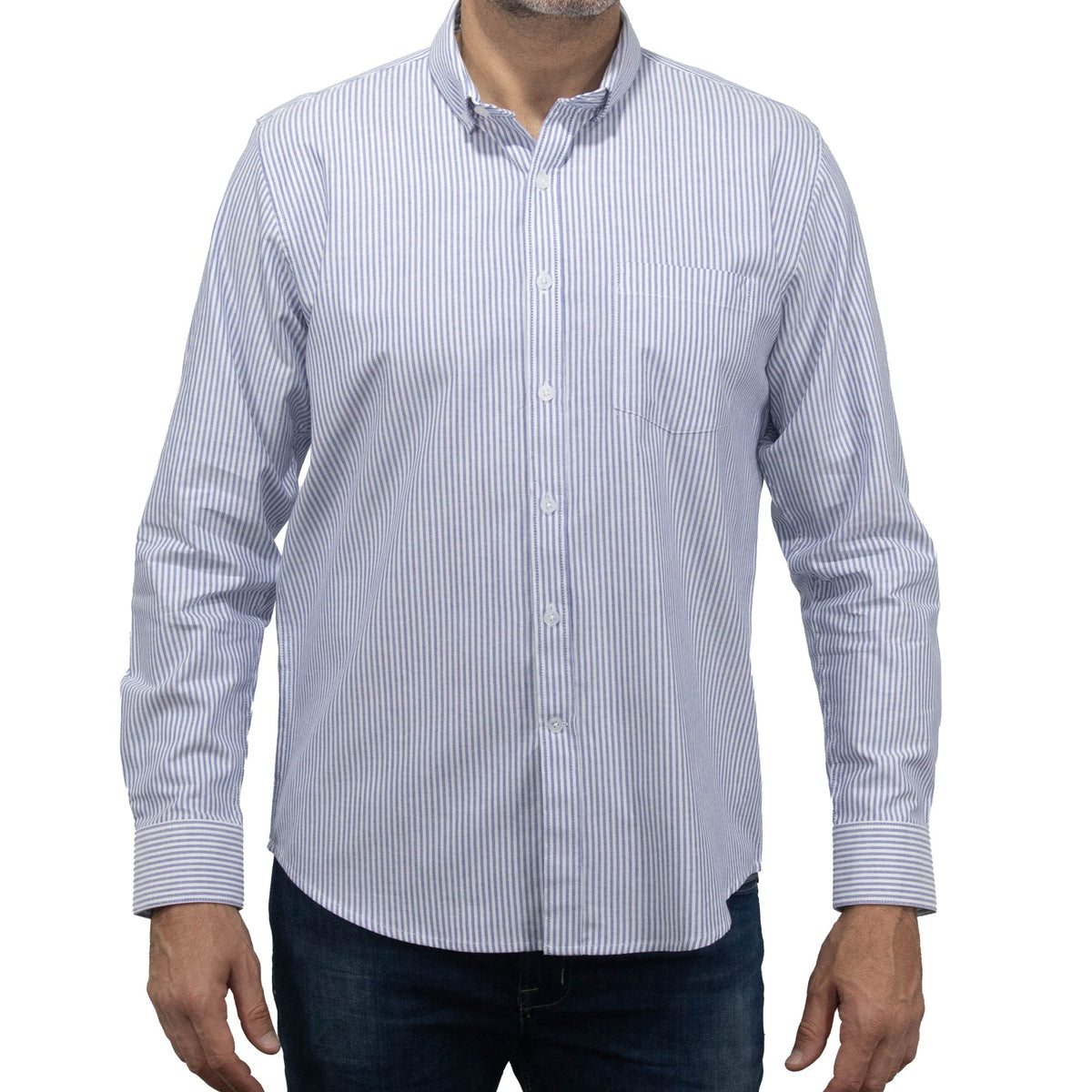 Camisa Rayas Azul con Manga Larga 100% Algodón BASICO12
