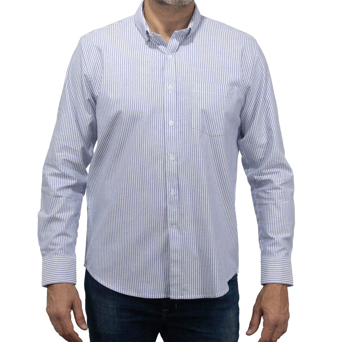 Camisa Rayas Azul con Manga Larga 100% Algodón BASICO12