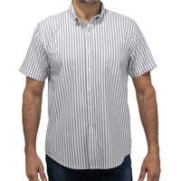 Camisa Rayas Gris con Manga Corta 100% Algodón BASICO17