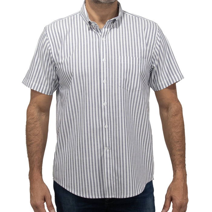 Camisa Rayas Gris con Manga Corta 100% Algodón BASICO17