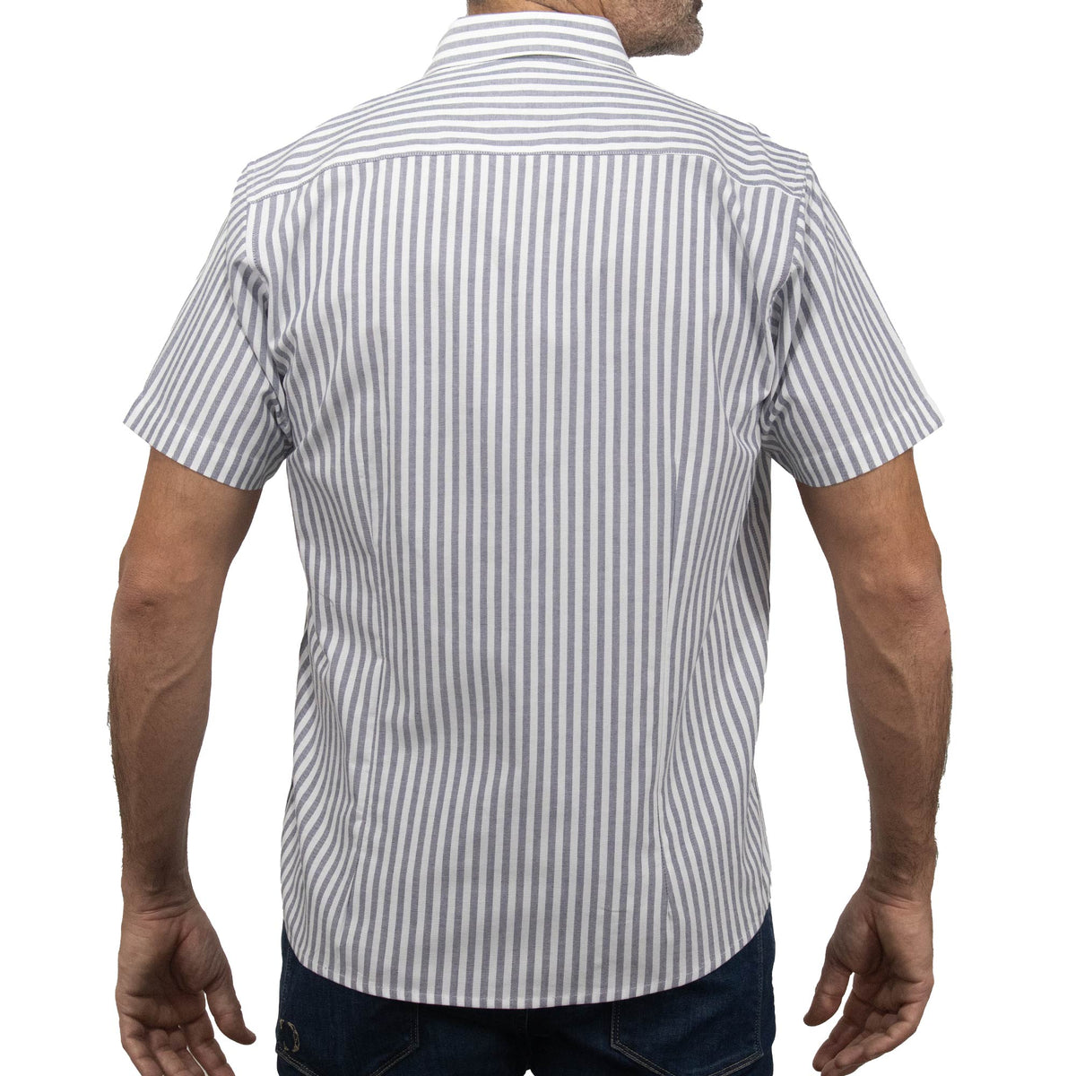Camisa Rayas Gris con Manga Corta 100% Algodón BASICO17