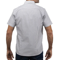 Camisa Rayas Gris con Manga Corta 100% Algodón BASICO17