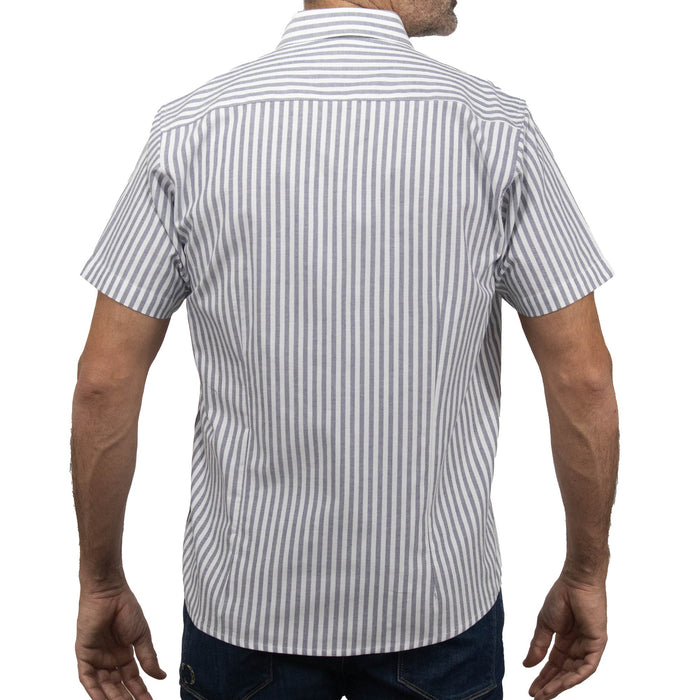 Camisa Rayas Gris con Manga Corta 100% Algodón BASICO17