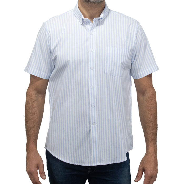 Camisa Rayas Azul con Manga Corta 100% Algodón BASICO18
