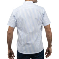 Camisa Rayas Azul con Manga Corta 100% Algodón BASICO18