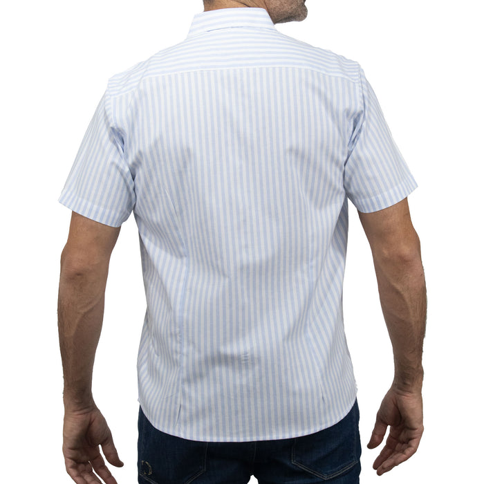 Camisa Rayas Azul con Manga Corta 100% Algodón BASICO18
