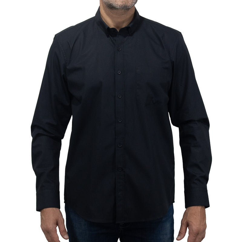 Camisa Lisa Negra con Manga Larga 100% Algodón BASICO19