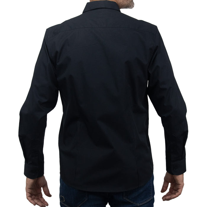Camisa Lisa Negra con Manga Larga 100% Algodón BASICO19