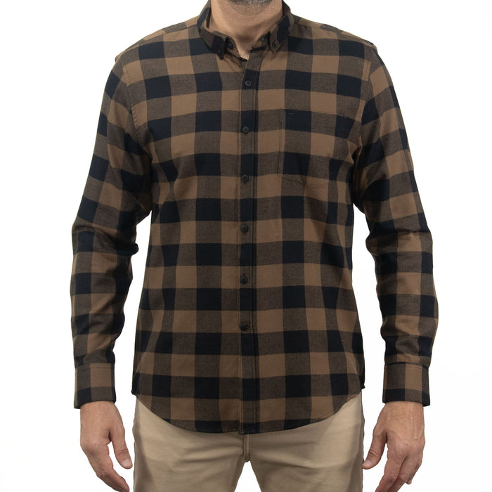 Camisa de Franela de Cuadros Café con Manga Larga 2410257