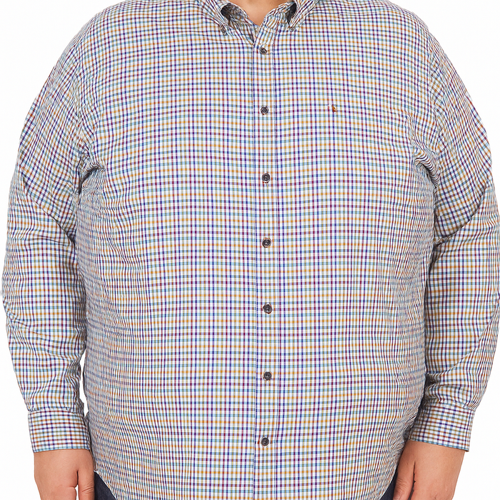 Camisa Manga Larga Multicolor de Cuadros 100% Algodón para Hombre en Tallas Extras 2303049