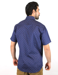 CAMISA MANGA CORTA AZUL ESTAMPADA 100% ALGODON REF 1905095 - dioromx