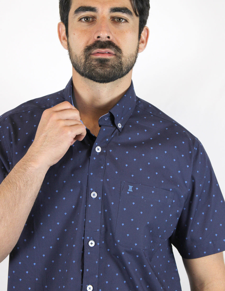 CAMISA MANGA CORTA AZUL ESTAMPADA 100% ALGODON REF 1905095 - dioromx