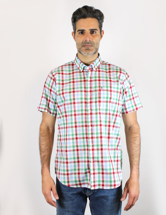 CAMISA MANGA CORTA CUADROS VERDES Y ROJOS 100% ALGODON REF 1906130 - dioromx