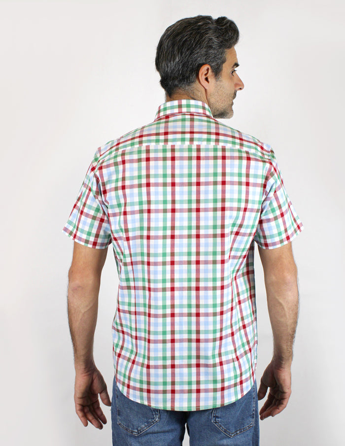 CAMISA MANGA CORTA CUADROS VERDES Y ROJOS 100% ALGODON REF 1906130 - dioromx