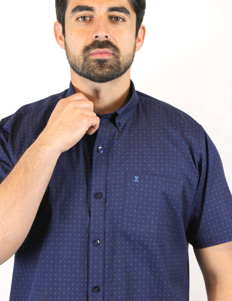 CAMISA MANGA CORTA AZUL ESTAMPADA 100% ALGODON REF 1908190 - dioromx