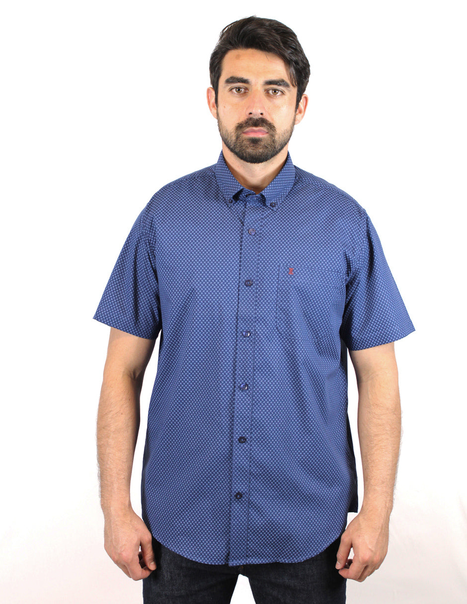 CAMISA MANGA CORTA AZUL ESTAMPADA 100% ALGODON REF 1909224 - dioromx