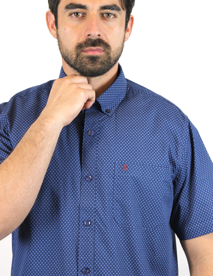 CAMISA MANGA CORTA AZUL ESTAMPADA 100% ALGODON REF 1909224 - dioromx