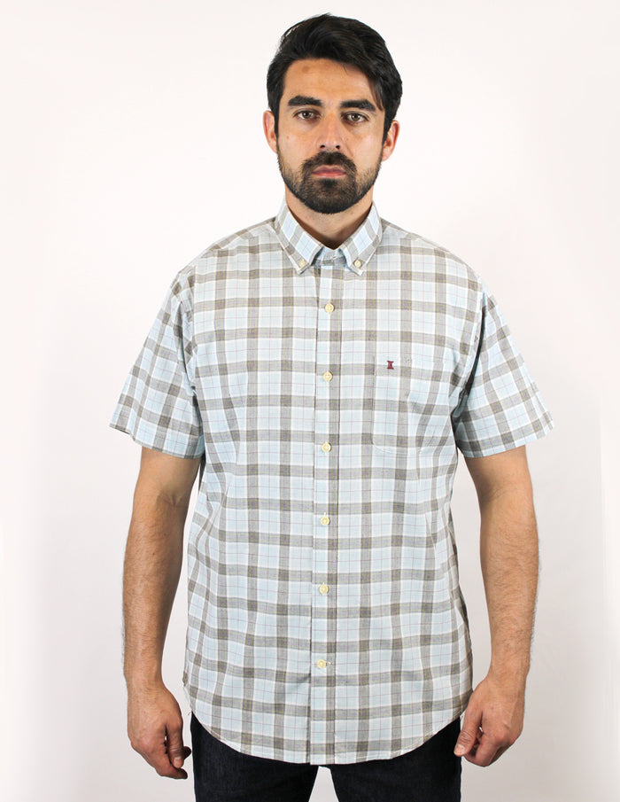 CAMISA MANGA CORTA CUADROS AZULES 100% ALGODON REF 1909226 - dioromx