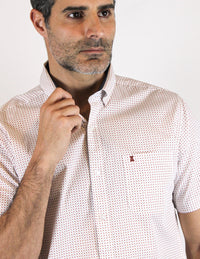 Camisa de Vestir Manga Corta Estilo Estampado Blanca