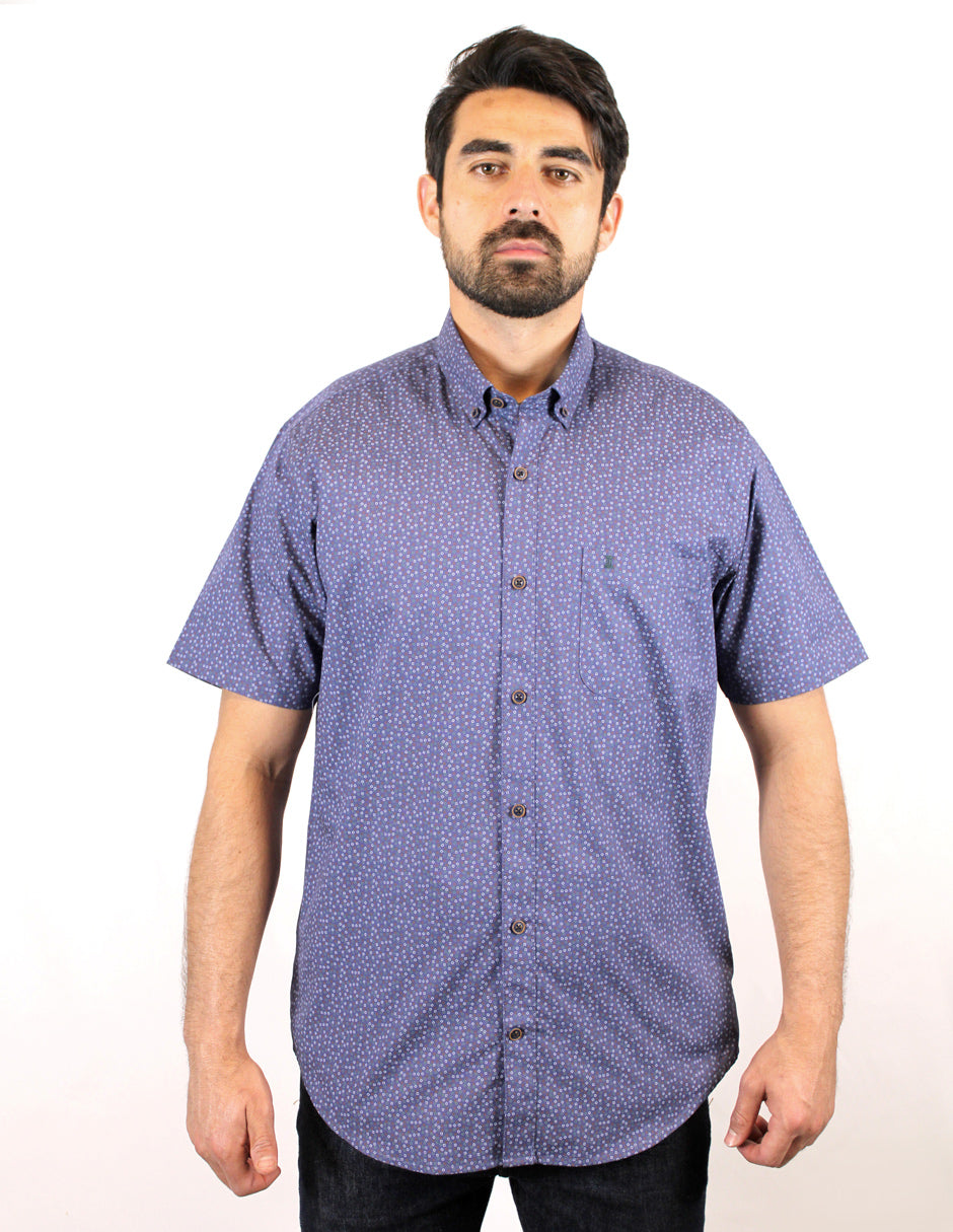 CAMISA MANGA CORTA ESTAMPADO MORADO 100% ALGODON  REF 2006145