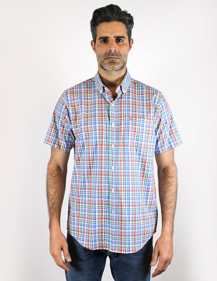 CAMISA MANGA CORTA CUADRO AZUL 100% ALGODÓN  REF 20161114