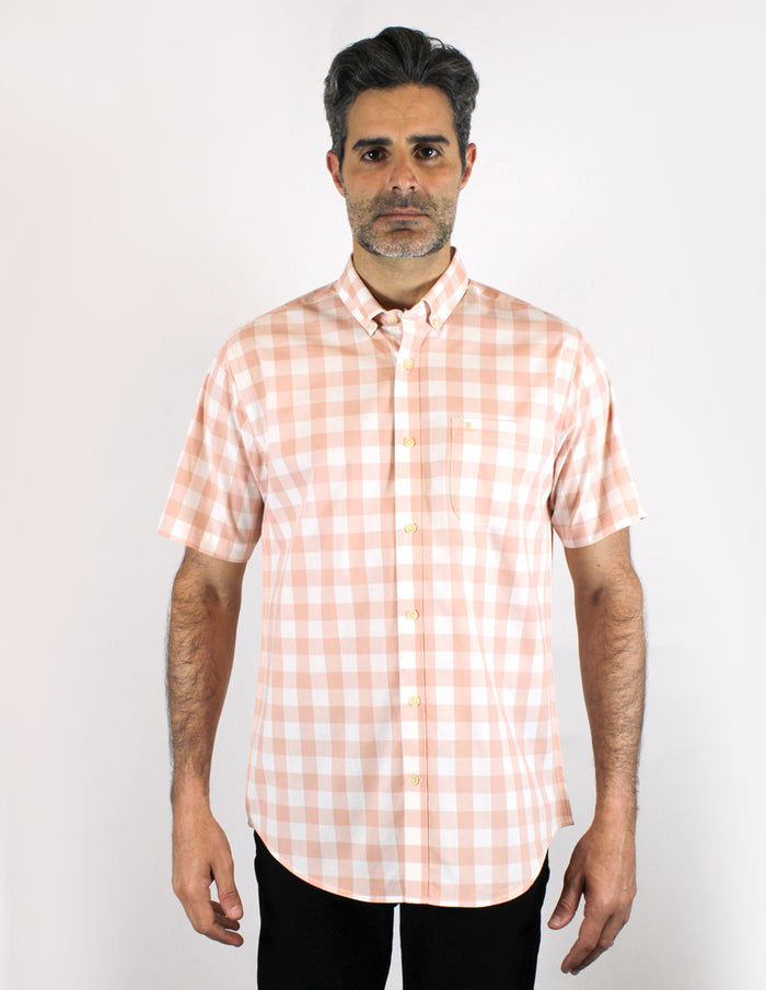 Camisa de Manga Corta Estilo Cuadros Naranja