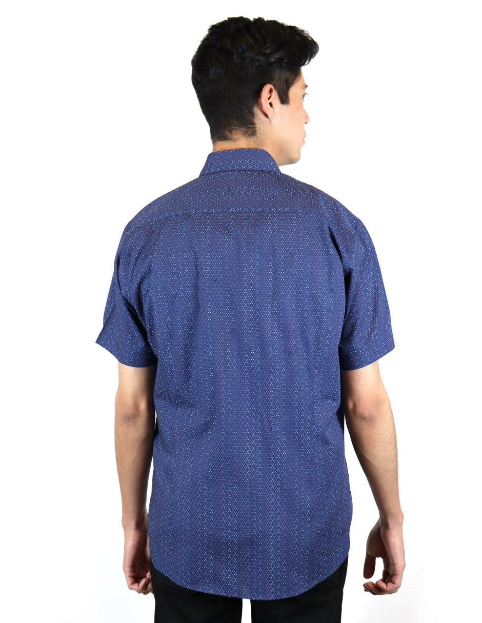 CAMISA MANGA CORTA ESTAMPADO AZUL 100% ALGODÓN REF 2105119