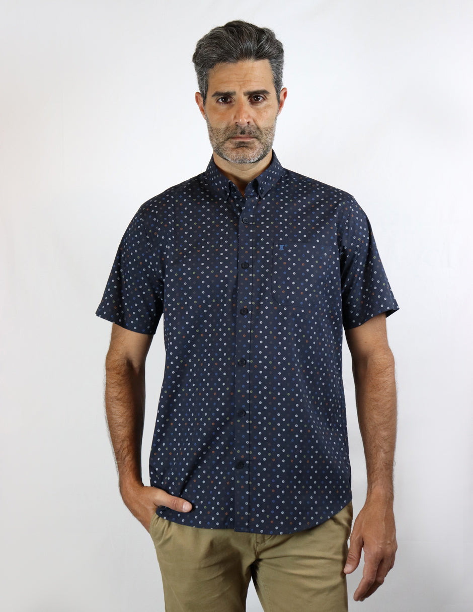 CAMISA MANGA CORTA ESTAMPADO AZUL 100% ALGODÓN REF 2105127