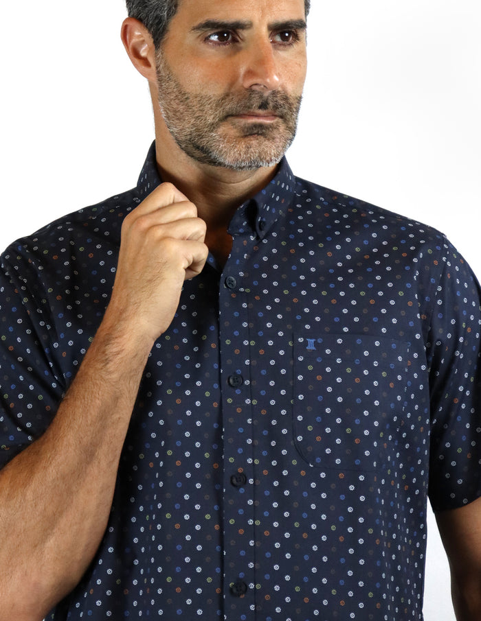 CAMISA MANGA CORTA ESTAMPADO AZUL 100% ALGODÓN REF 2105127