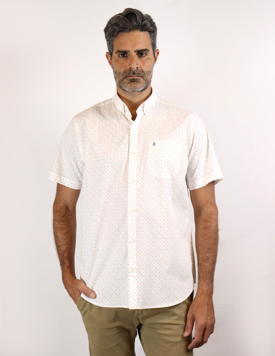 CAMISA MANGA CORTA ESTAMPADO BLANCO 100% ALGODÓN REF 2105128