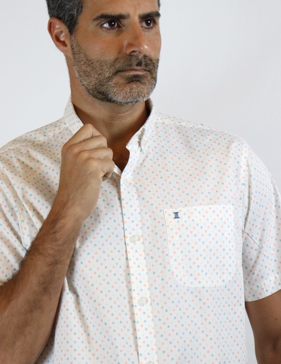 CAMISA MANGA CORTA ESTAMPADO BLANCO 100% ALGODÓN REF 2105128