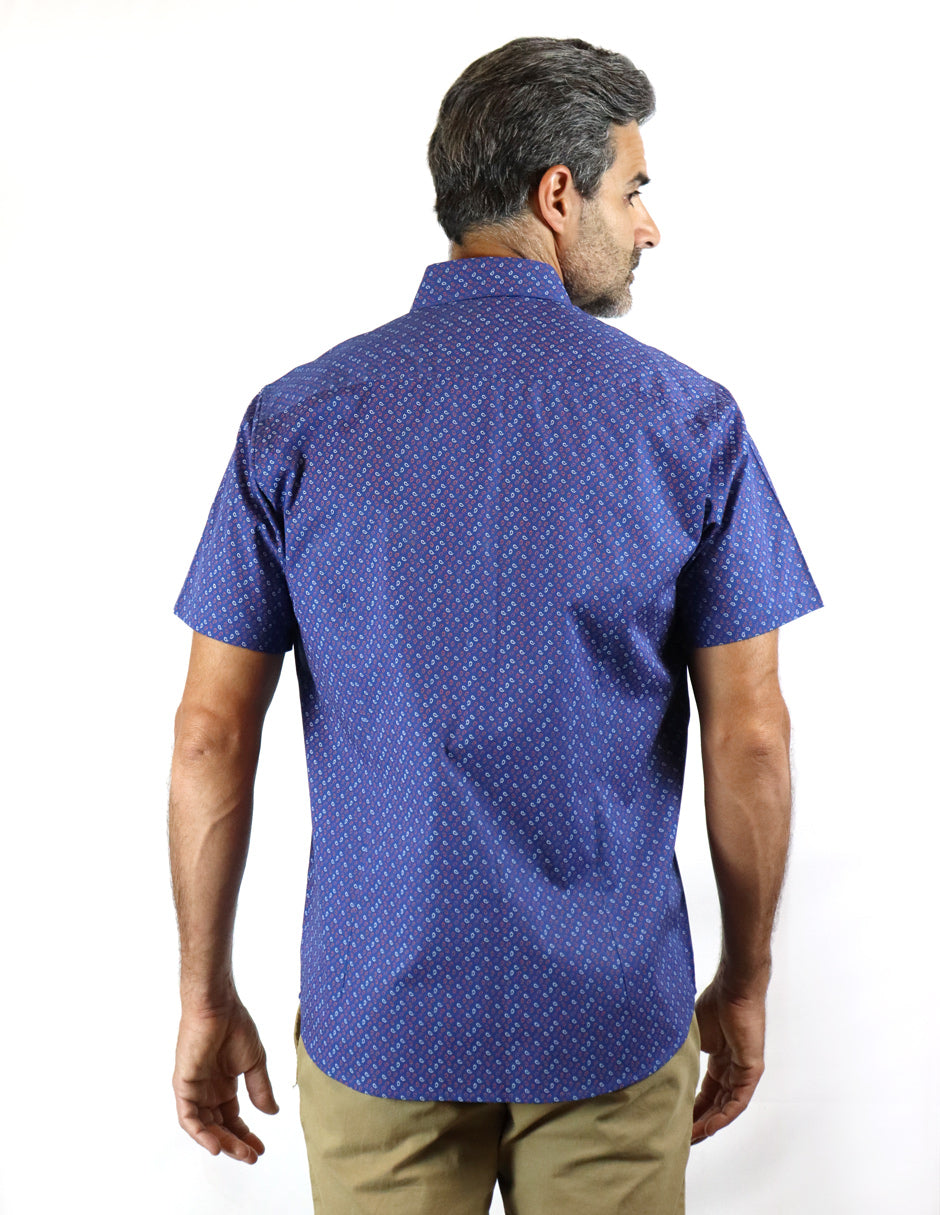 CAMISA MANGA CORTA ESTAMPADO AZUL 100% ALGODÓN REF 2108146