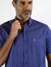 CAMISA MANGA CORTA ESTAMPADO AZUL 100% ALGODÓN REF 2108146