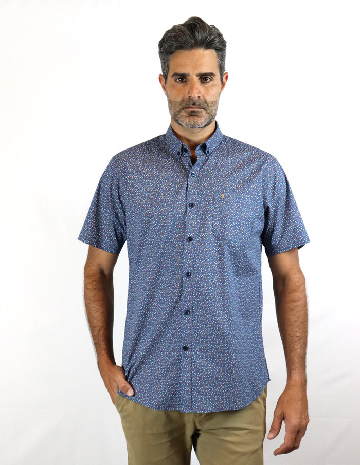 CAMISA MANGA CORTA ESTAMPADO AZUL 100% ALGODÓN REF 2108150