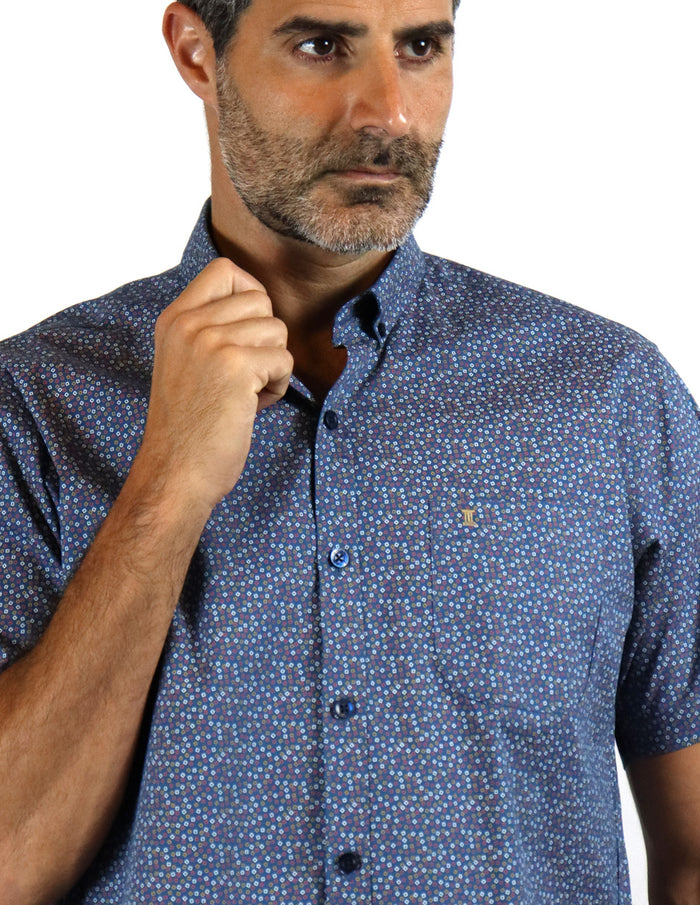 CAMISA MANGA CORTA ESTAMPADO AZUL 100% ALGODÓN REF 2108150