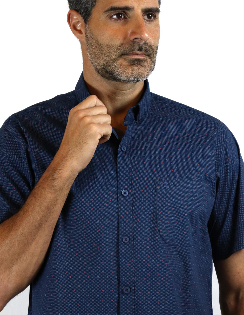 CAMISA MANGA CORTA ESTAMPADO AZUL 100% ALGODÓN  REF 2108190