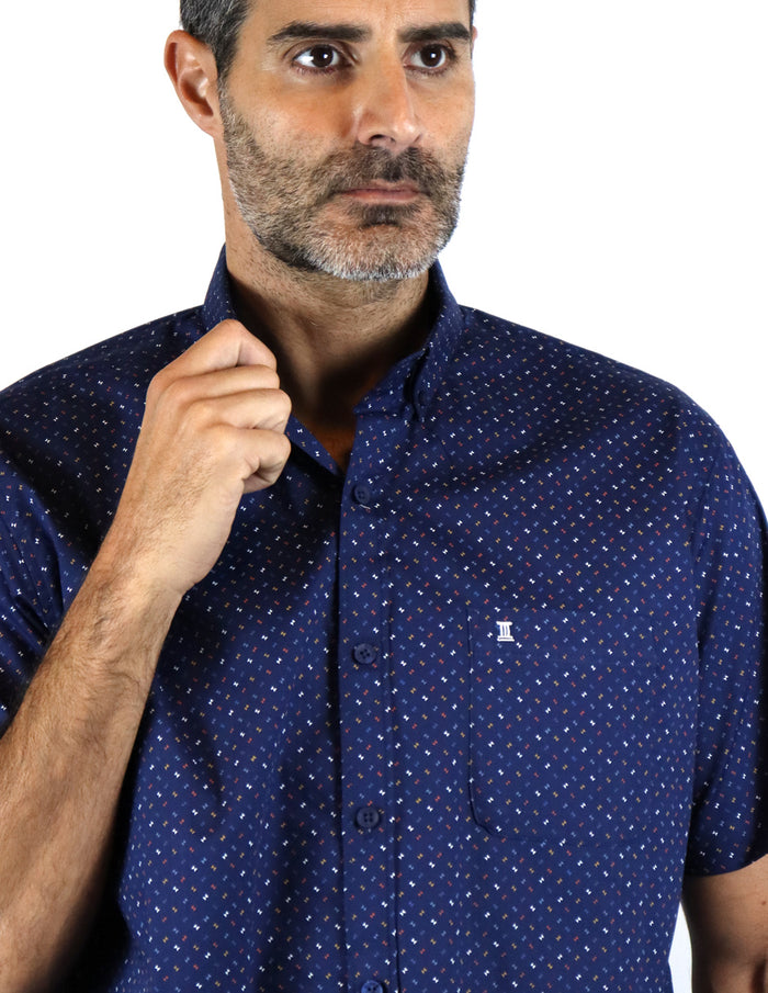 CAMISA MANGA CORTA ESTAMPADO AZUL 100% ALGODÓN  REF 2111218