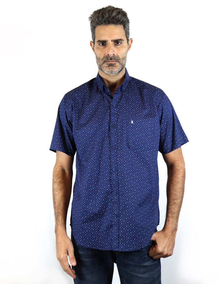 CAMISA MANGA CORTA ESTAMPADO AZUL 100% ALGODÓN  REF 2111218