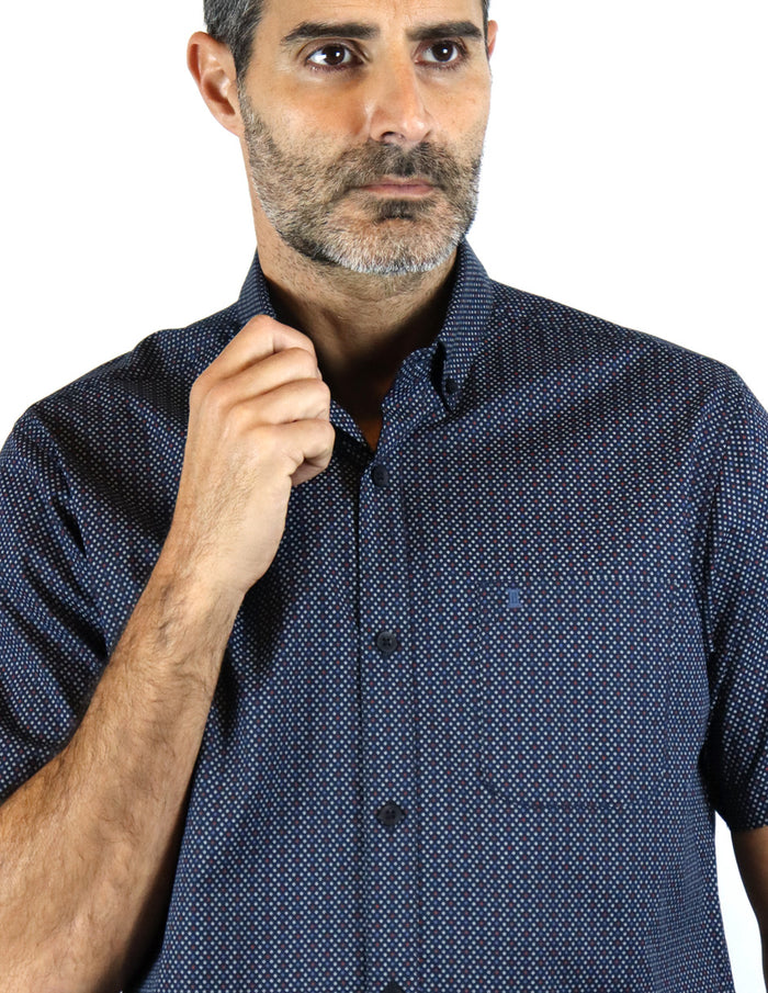 CAMISA MANGA CORTA ESTAMPADO AZUL 100% ALGODÓN  REF 2111219