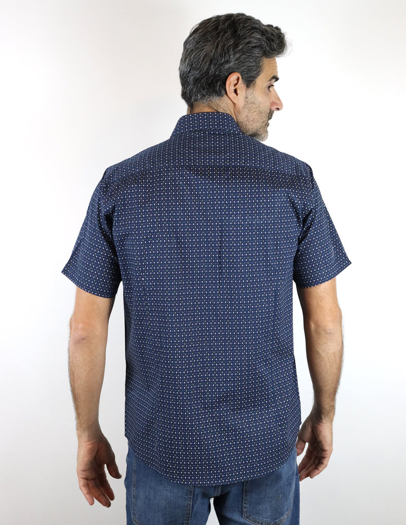 CAMISA MANGA CORTA AZUL ESTAMPADA 100% ALGODÓN  REF 2201007