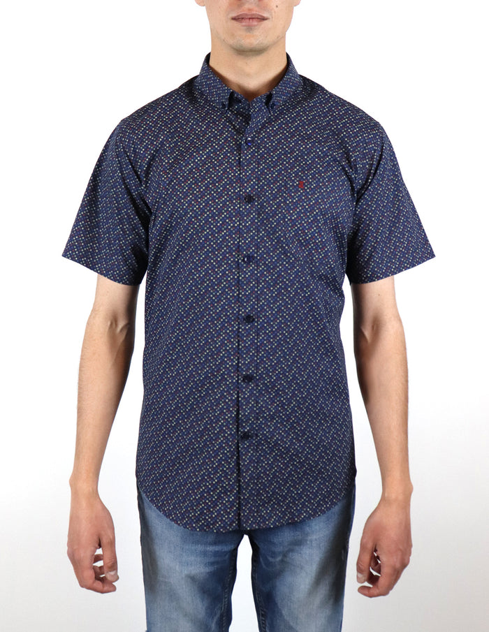 CAMISA MANGA CORTA AZUL ESTAMPADO 100% ALGODÓN REF 2202025