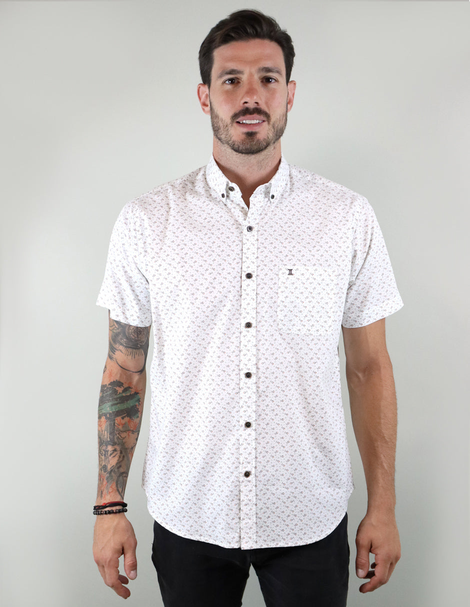 CAMISA MANGA CORTA BLANCO ESTAMPADO 100% ALGODÃ“N  REF 2205119