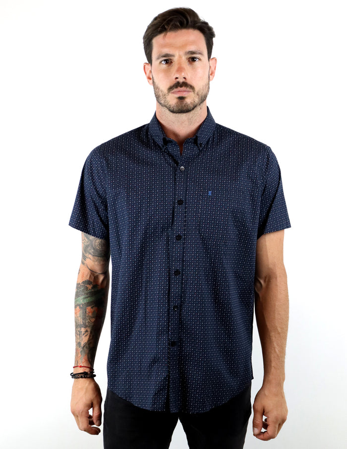 CAMISA MANGA CORTA AZUL ESTAMPADO 100% ALGODÓN