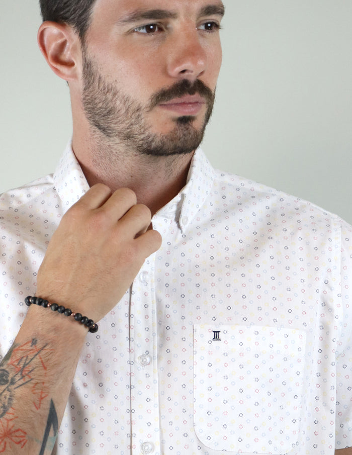 CAMISA MANGA CORTA BLANCA ESTAMPADA 100% ALGODÓN  REF 2206177