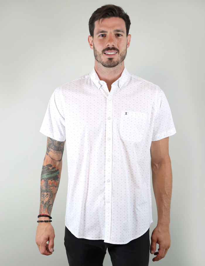 CAMISA MANGA CORTA BLANCA ESTAMPADA 100% ALGODÓN  REF 2206177