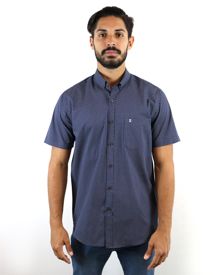 CAMISA MANGA CORTA AZUL ESTAMPADO 100% ALGODÓN REF 2206178