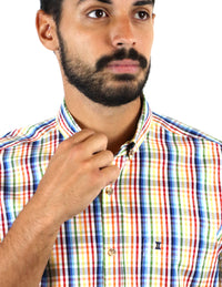 Camisa Casual de Manga Corta Multicolor de Algodón