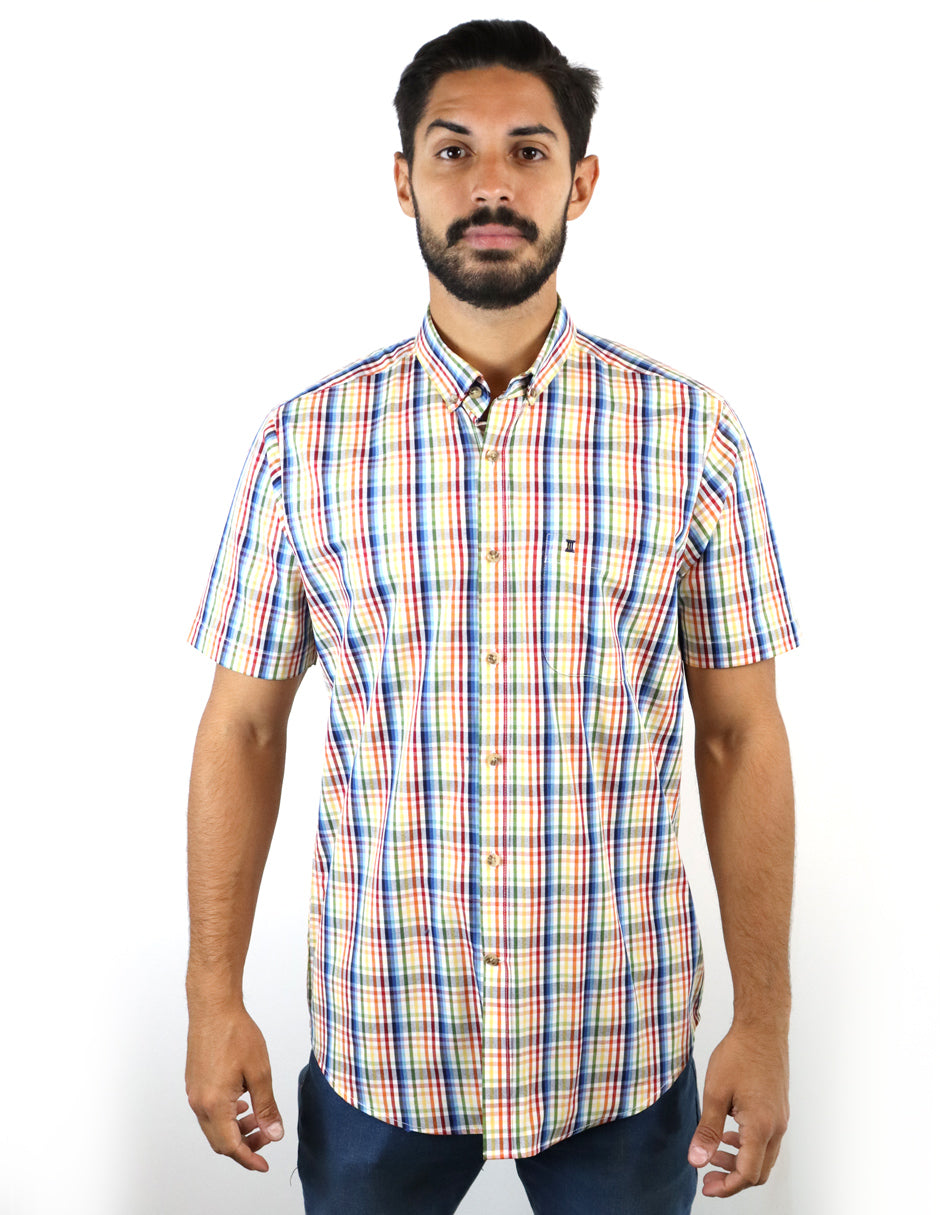 Camisa Casual de Manga Corta Multicolor de Algodón