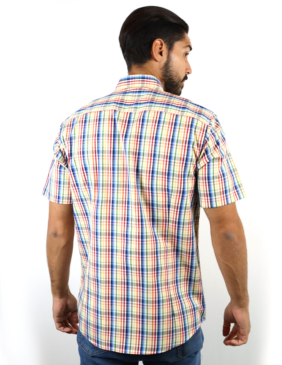 Camisa Casual de Manga Corta Multicolor de Algodón